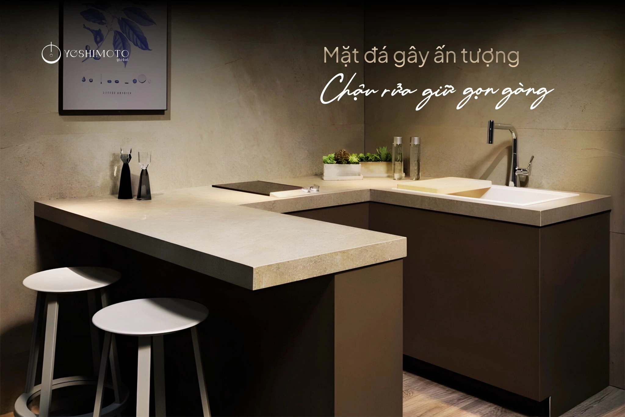 MẶT ĐÁ GÂY ẤN TƯỢNG – CHẬU RỬA GIỮ GỌN GÀNG